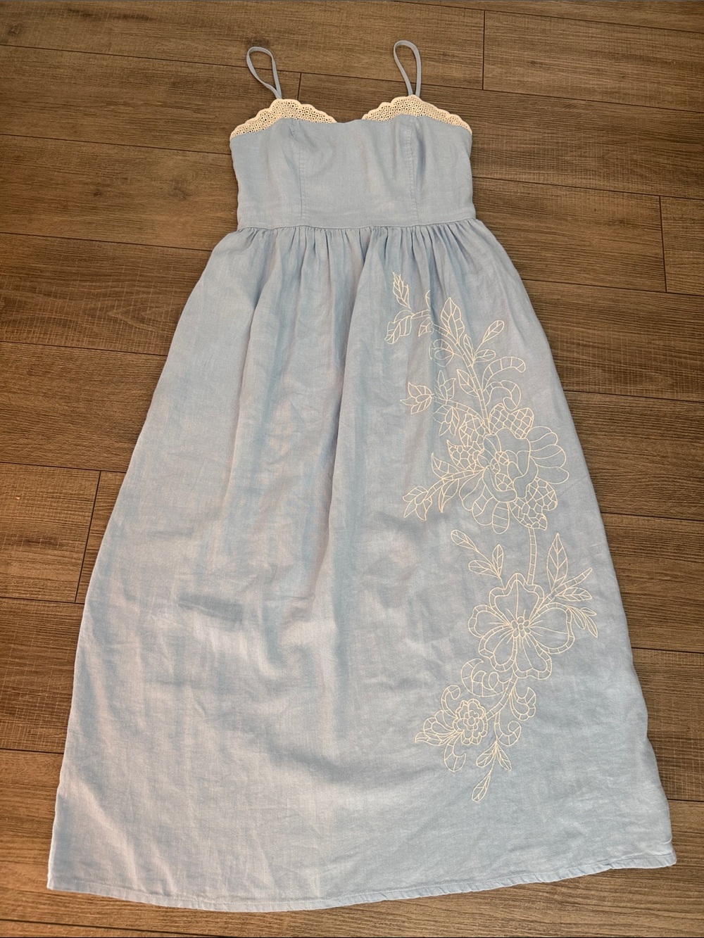Universal Thread Light Blue Maxi Dress with Beige Embroidery Small Target